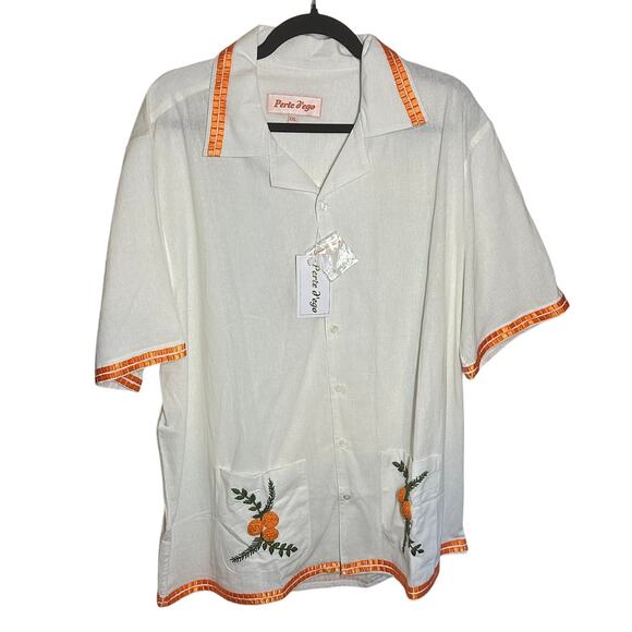 NEW Perte d'ego Men's White Embroidered Marigold Button Down Shirt Size XXL - Picture 2 of 11